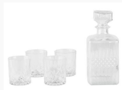 Whiskysæt. 5 dele. Glas. Klar. D 7,5 cm. H 8,5 cm.