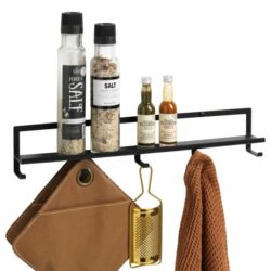 Sort gallerihylde med knager 45 cm