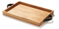 Denwood - Bæredygtig serveringsbakke m. læderhåndtag - 43x30x4 cm.