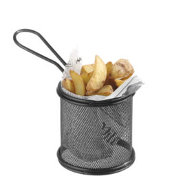 Friturekurv til servering - Sort, Rund Ø:9 x H:9 cm