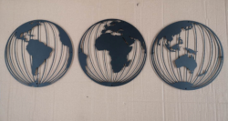 3 stk. sort pulverlarkeret verdenskort - GLOBUS