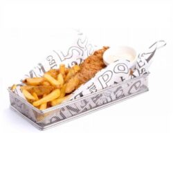 Friturekurv til servering - Sølvfarvet firkantet 275 x 130 x 45 mm