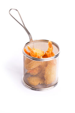 Friturekurv til servering - Sølvfarvet rund 90x90 mm